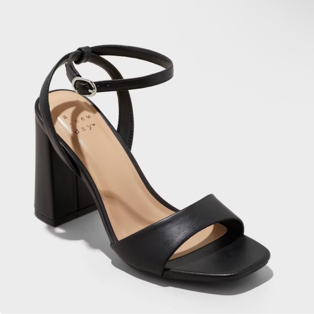 A NEW DAY Haley Black Memory Foam Block Heels Sandals- Size 8 1/2